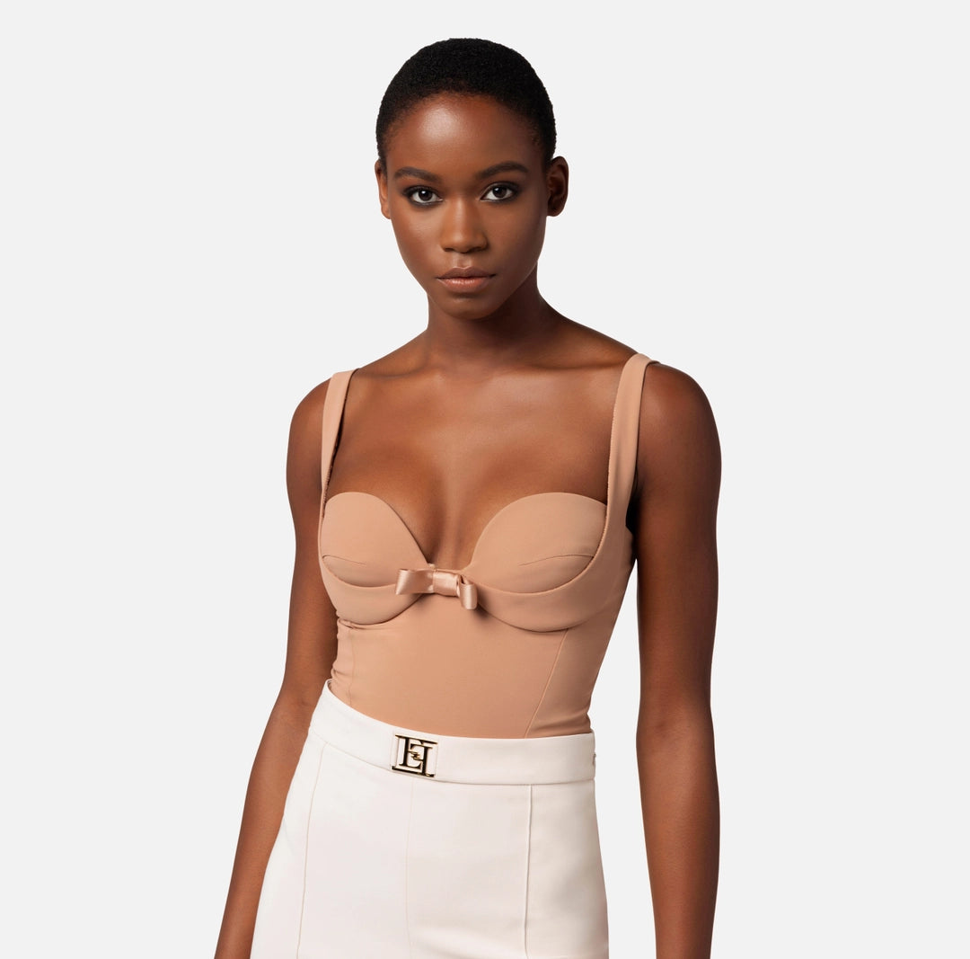 Bodysuit in crêpe fabric with satin bows | LAST PIECE: 44