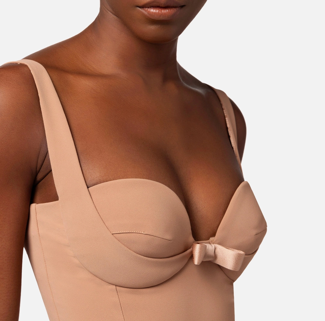 Bodysuit in crêpe fabric with satin bows | LAST PIECE: 44