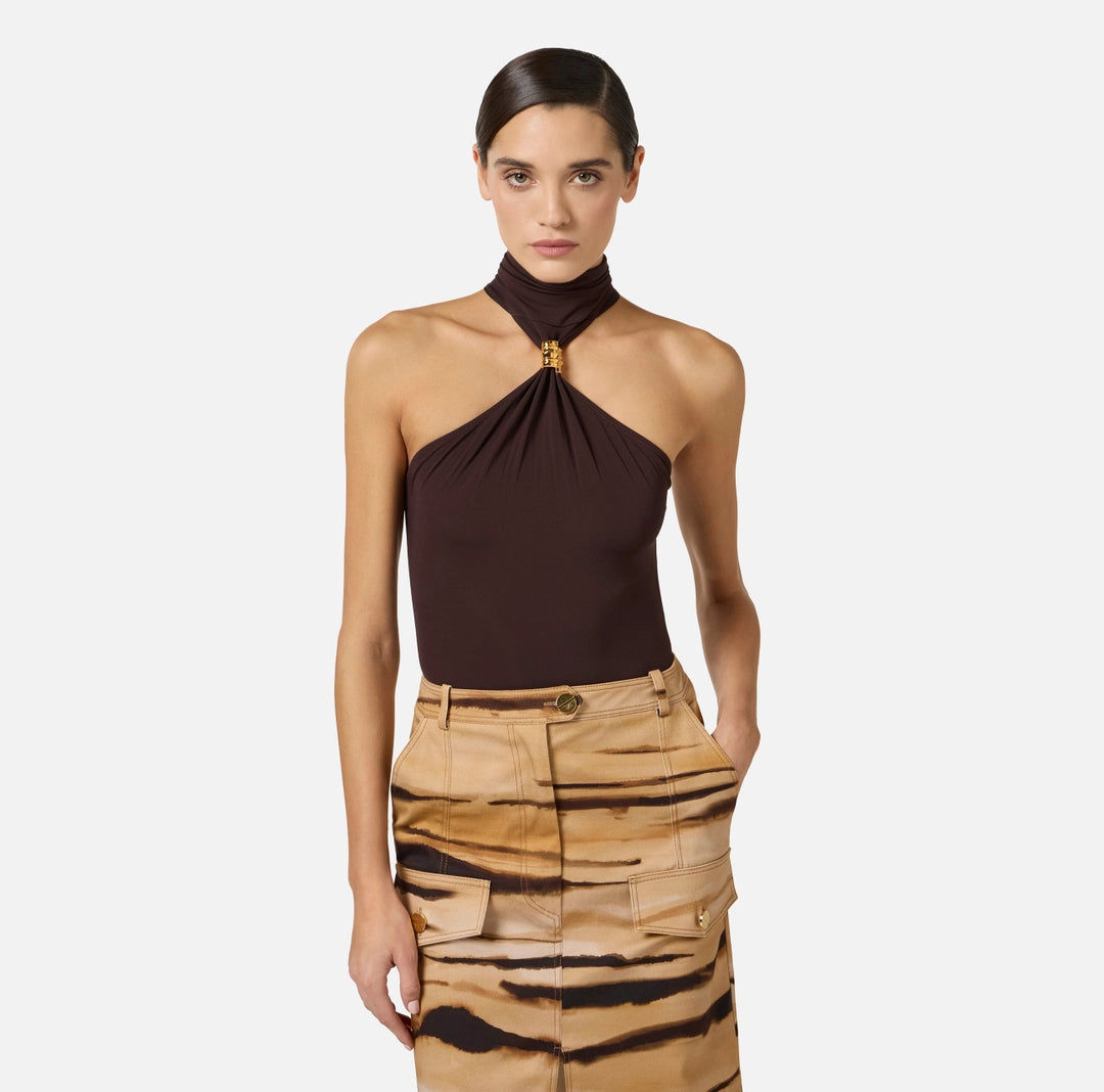 Bodysuit in crêpe jersey fabric with jewel detail