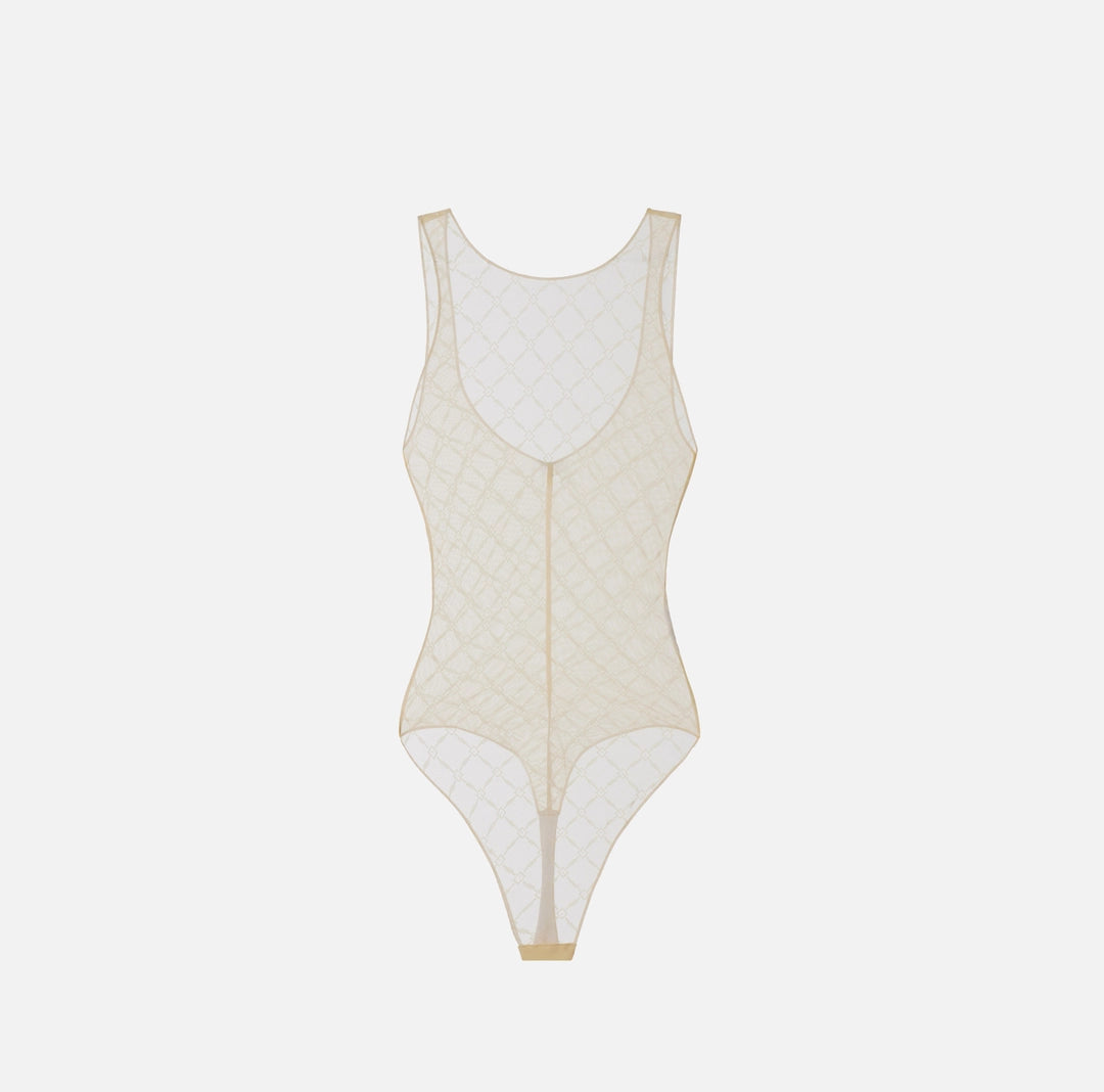 Bodysuit in jacquard tulle fabric with diamonds