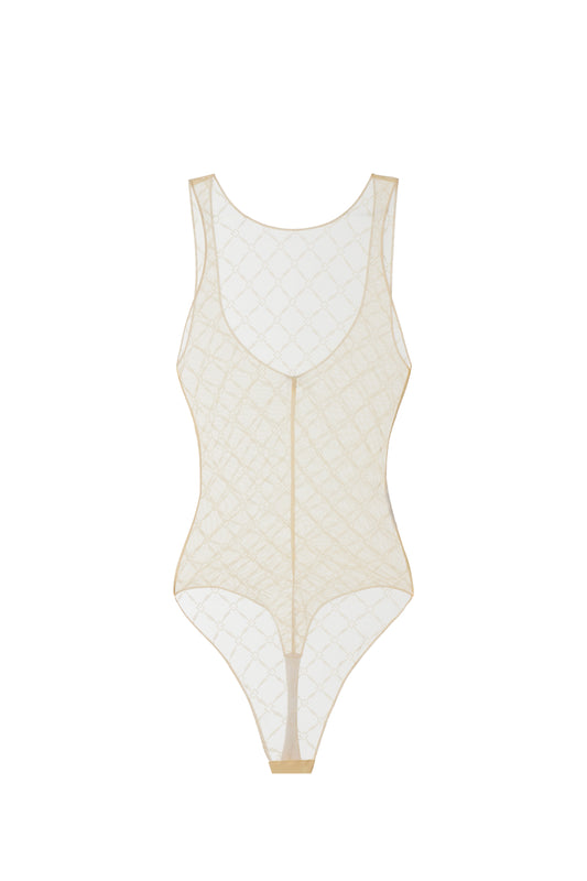 Bodysuit in jacquard tulle fabric with diamonds