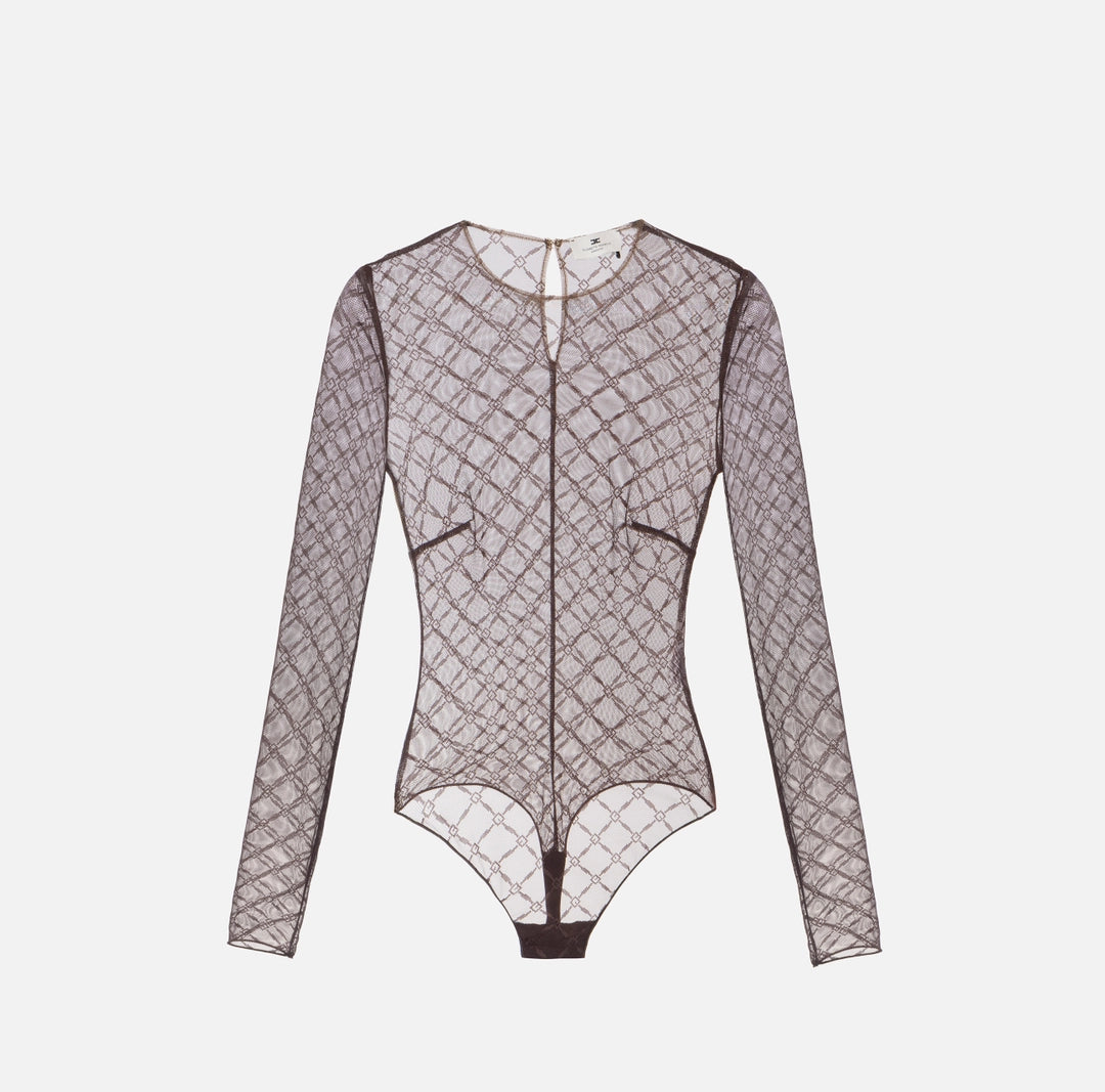 Bodysuit in jacquard tulle fabric with diamonds