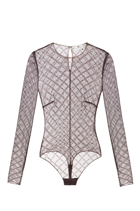 Bodysuit in jacquard tulle fabric with diamonds