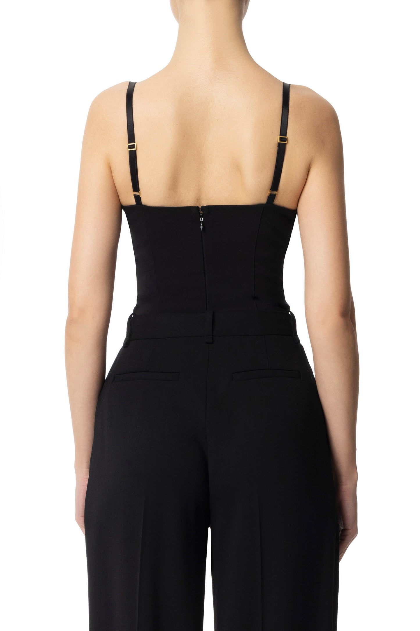 Crêpe bodysuit with criss-cross laces