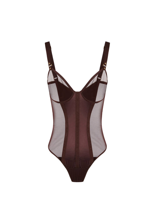 Bodysuit in stretch tulle and satin fabric