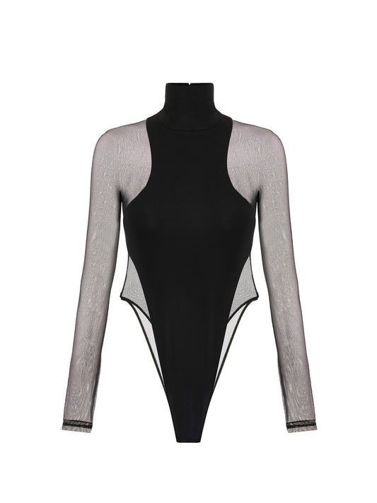 Bodysuit in crêpe jersey and tulle fabric