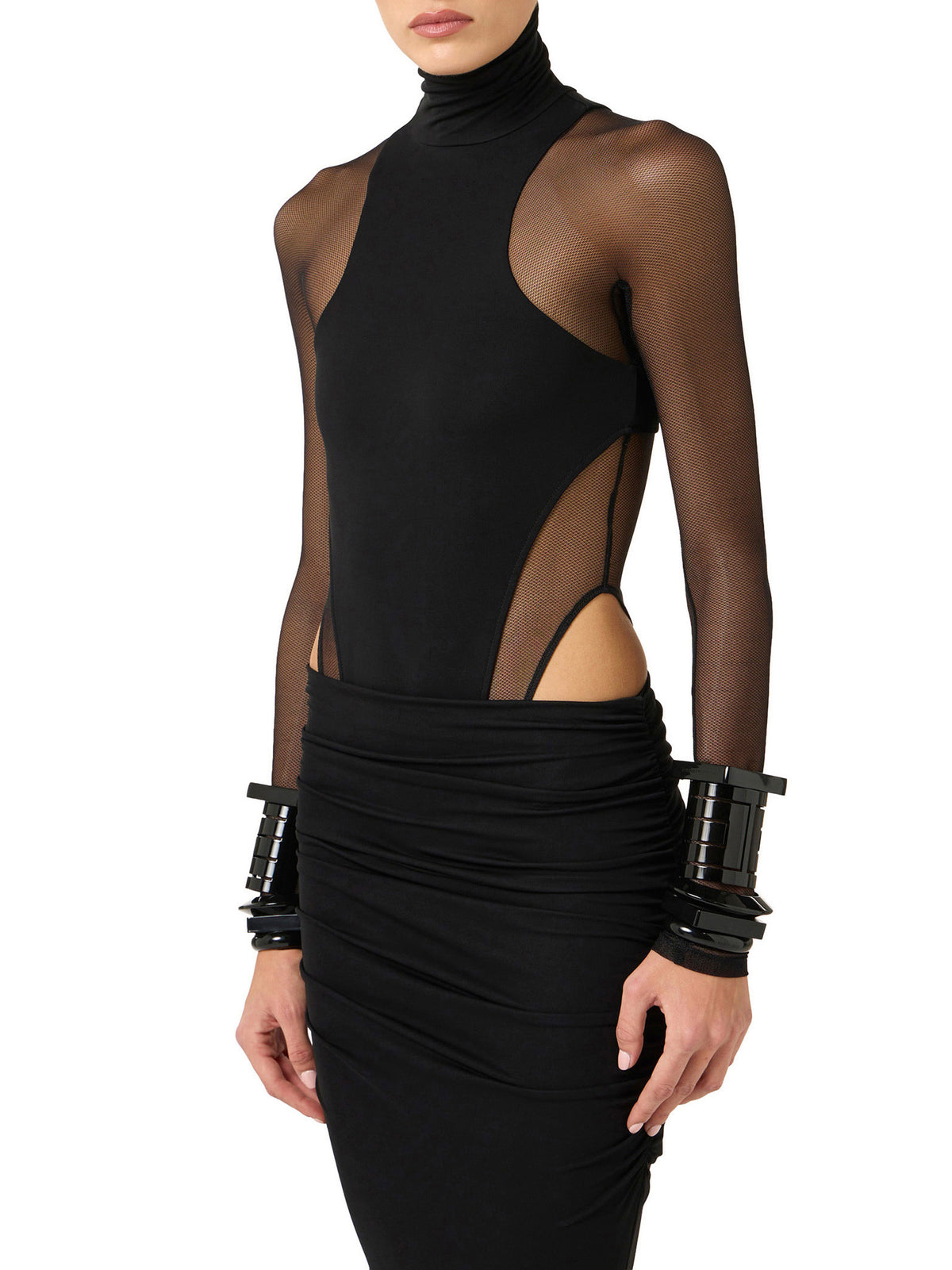 Bodysuit in crêpe jersey and tulle fabric