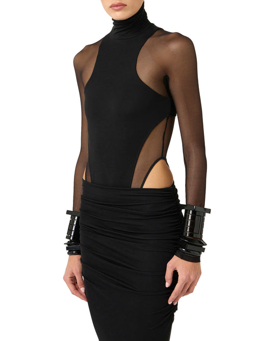 Bodysuit in crêpe jersey and tulle fabric