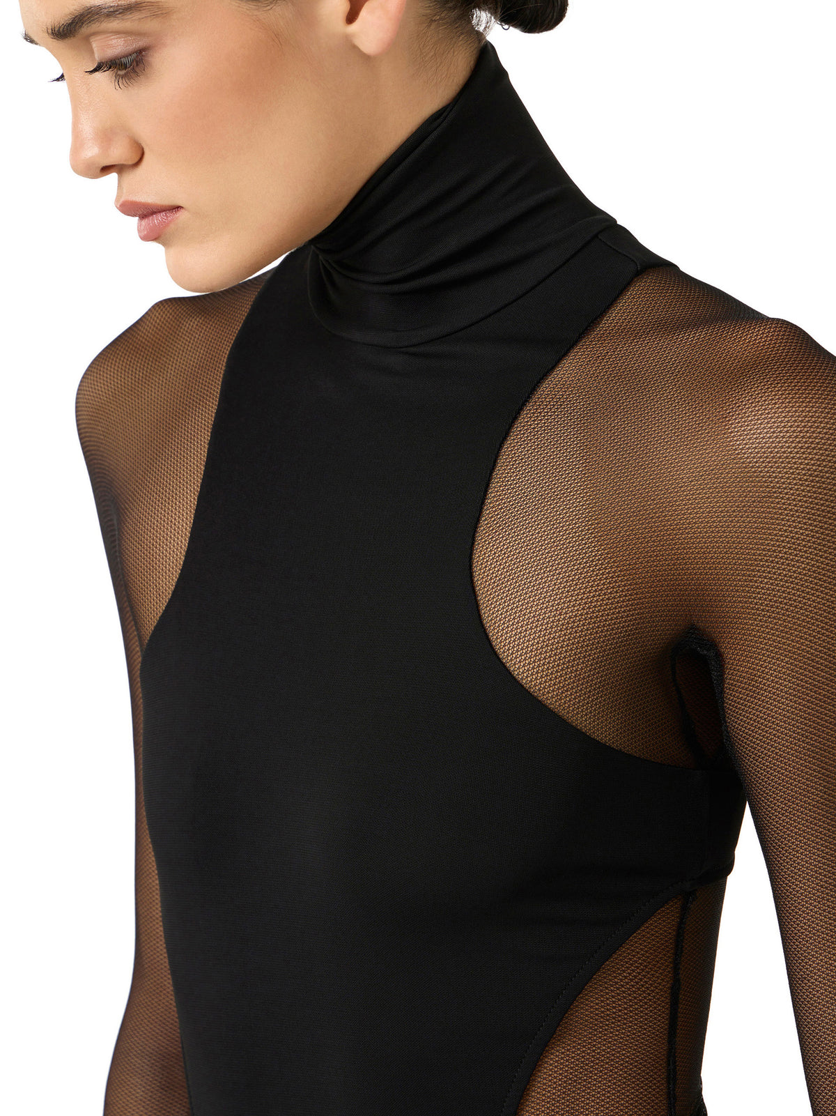 Bodysuit in crêpe jersey and tulle fabric