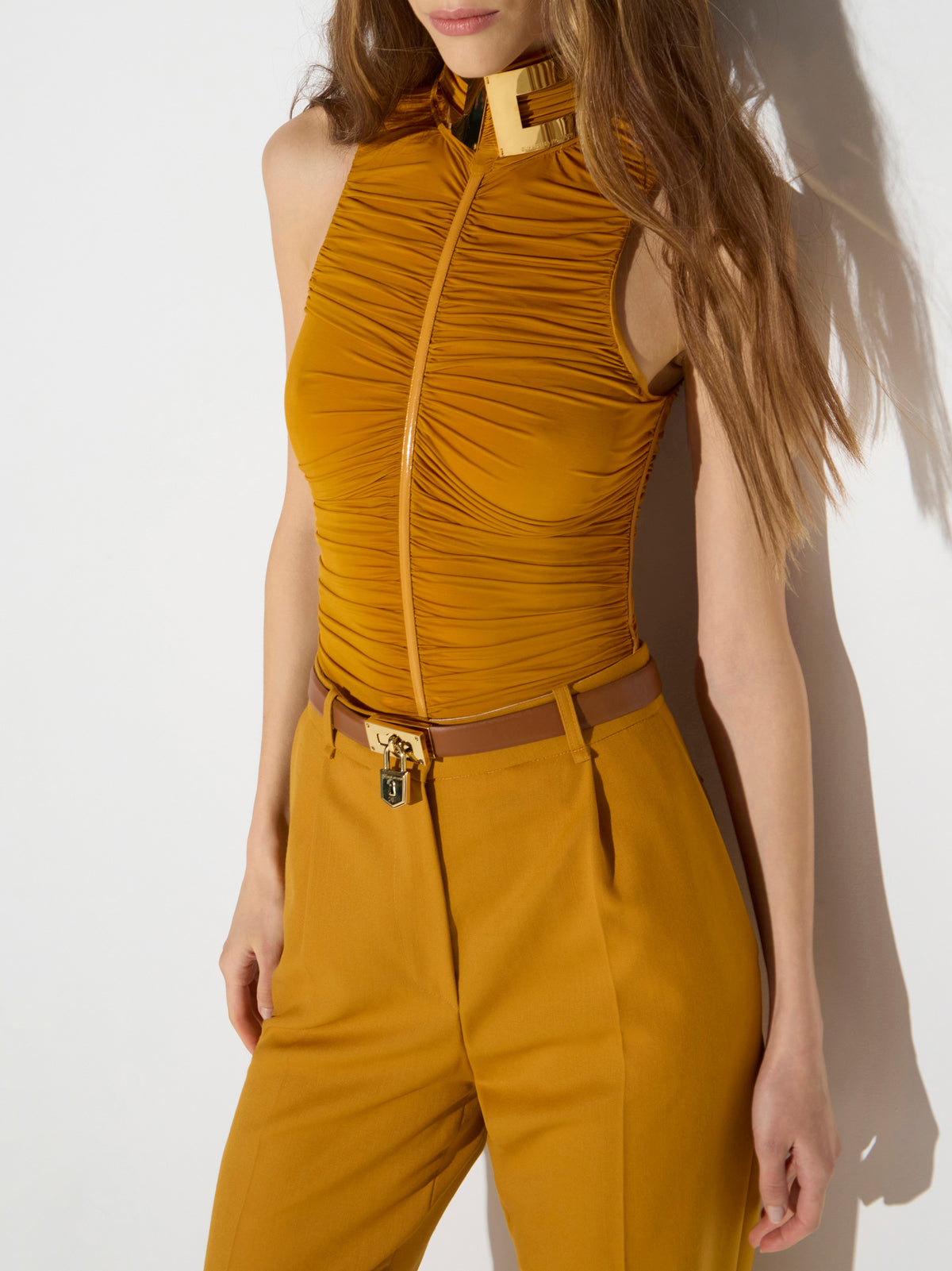 Bodysuit in stretch jersey fabric with jewel collar