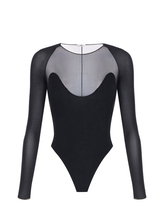Bodysuit in stretch jersey and tulle fabrics