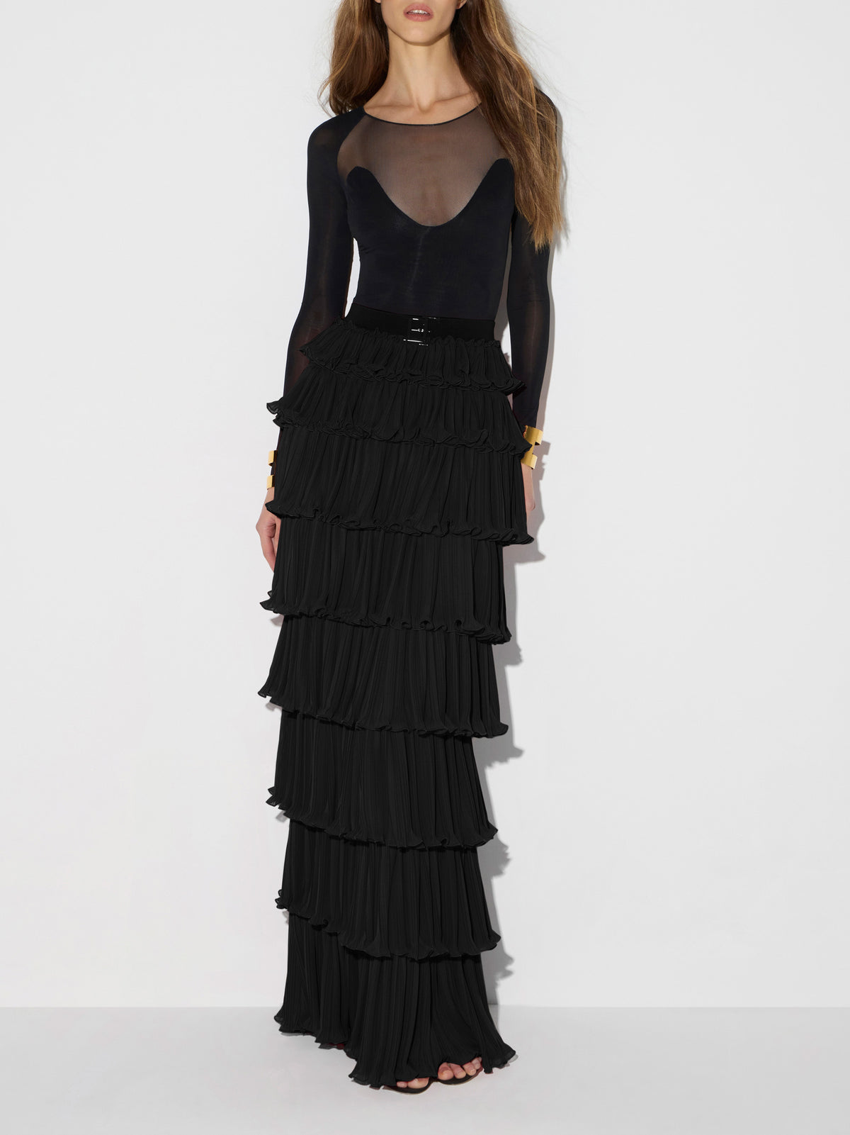 Bodysuit in stretch jersey and tulle fabrics