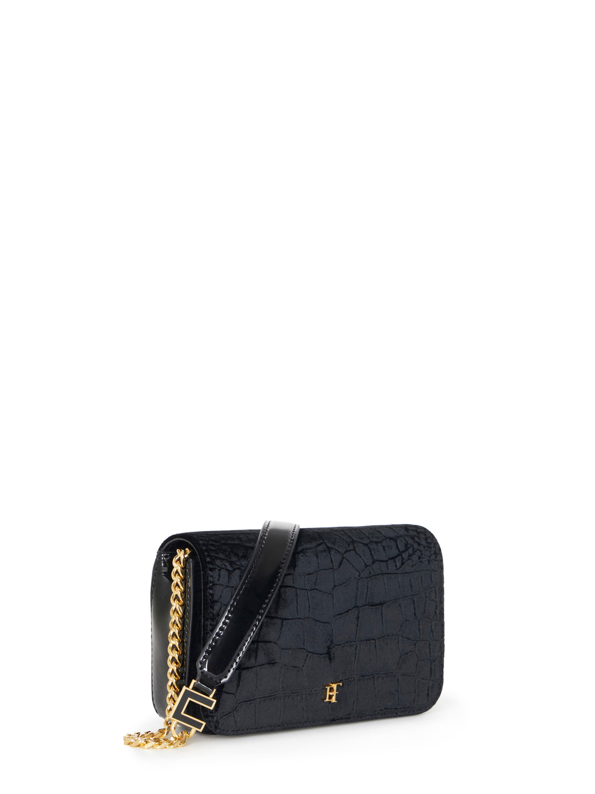 Velvet shoulder bag with crocodile print
