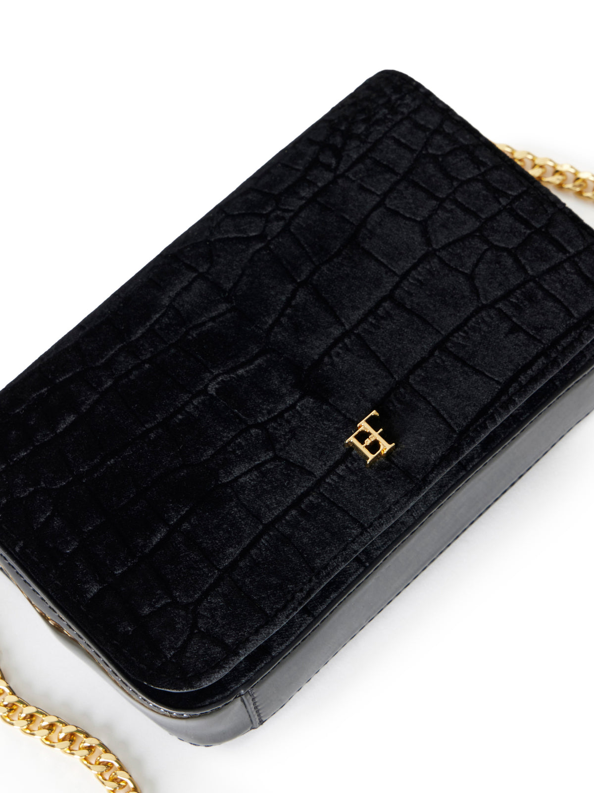 Velvet shoulder bag with crocodile print