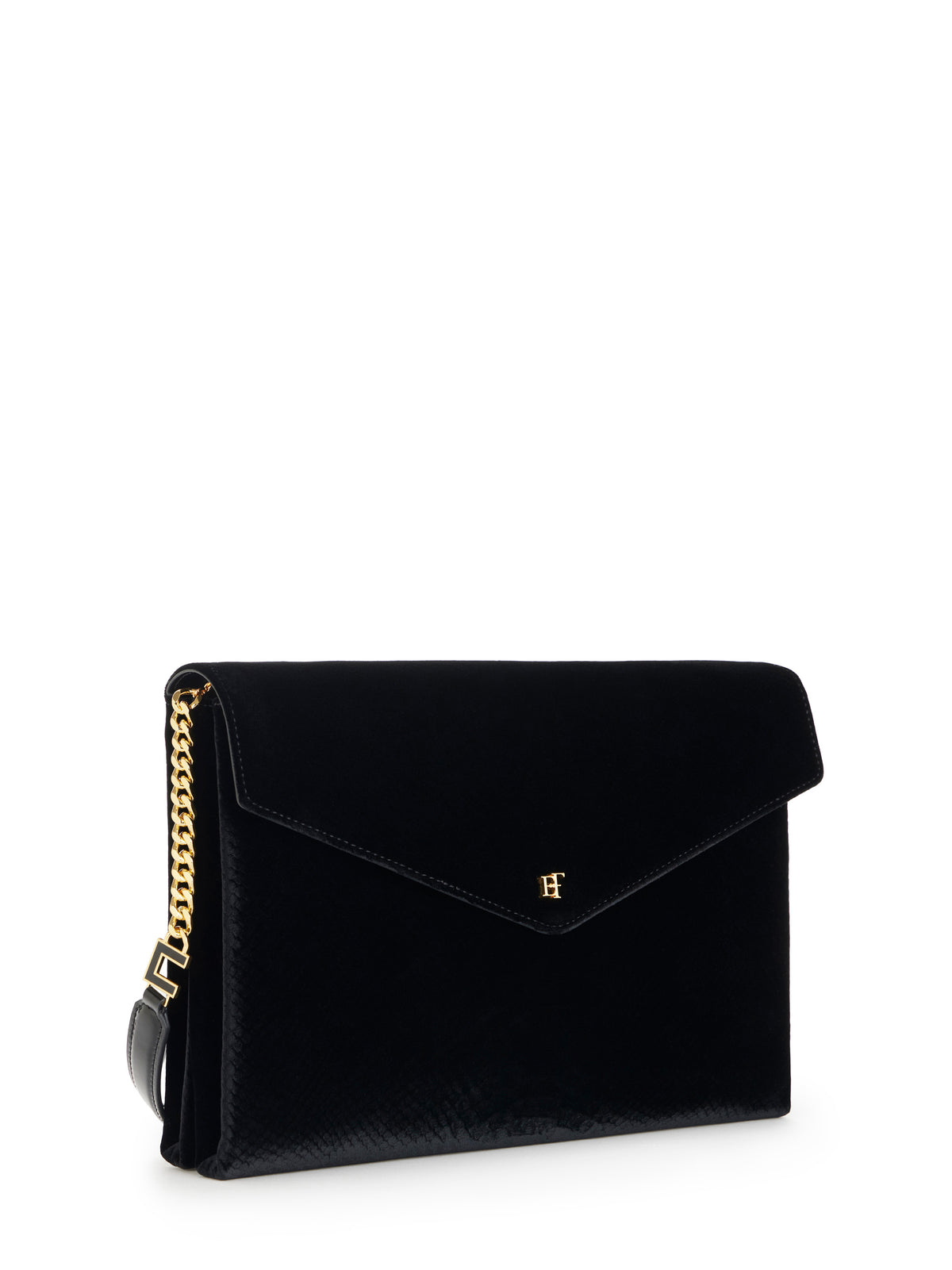 Over-the-shoulder bag made from velvet with a crocodile print texture