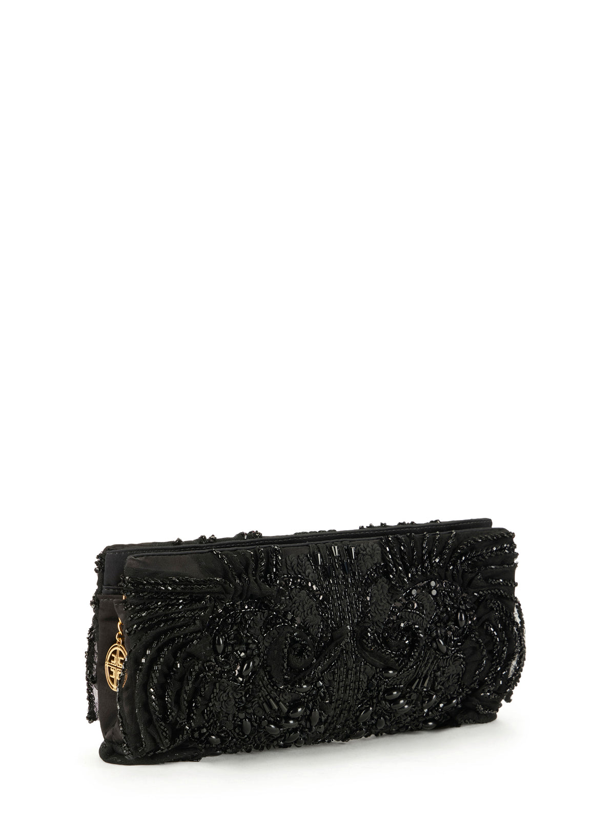 Satin clutch bag with crystals