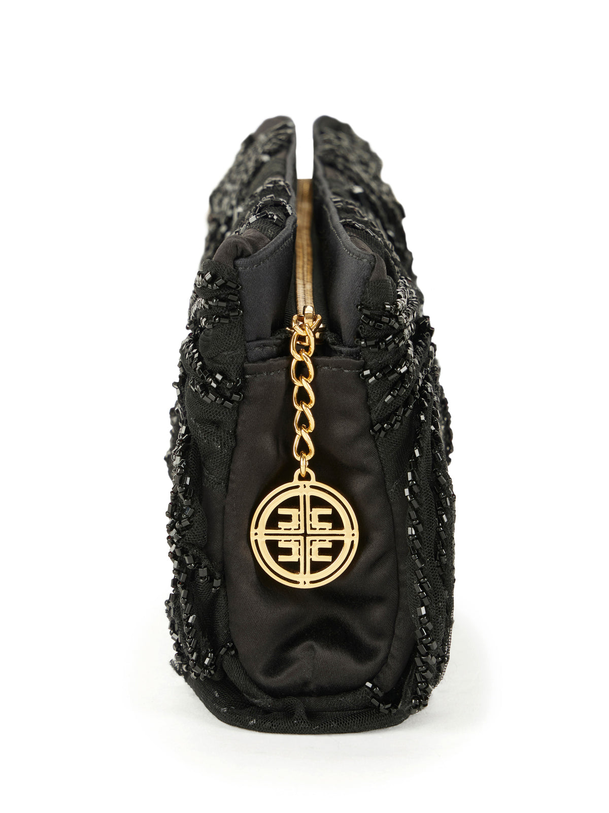 Satin clutch bag with crystals