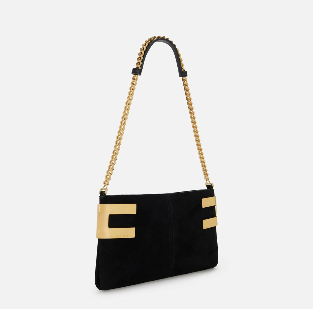 Reve Noir suede shoulder bag with metallic logo