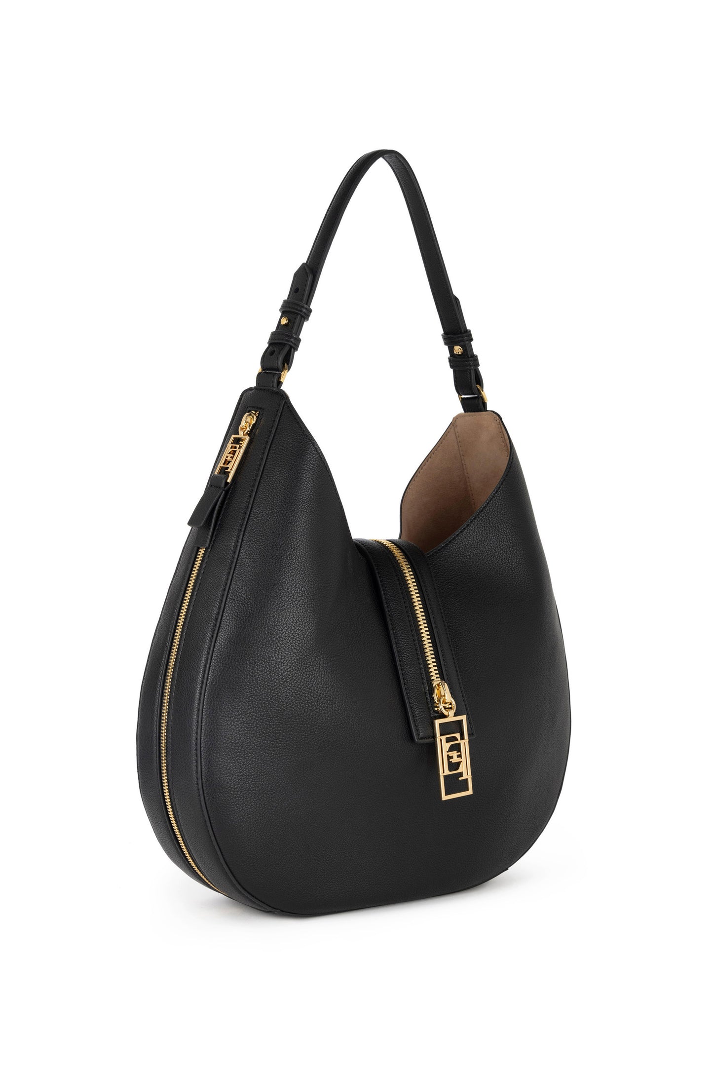 Large hobo bag in leather-effect material with zip