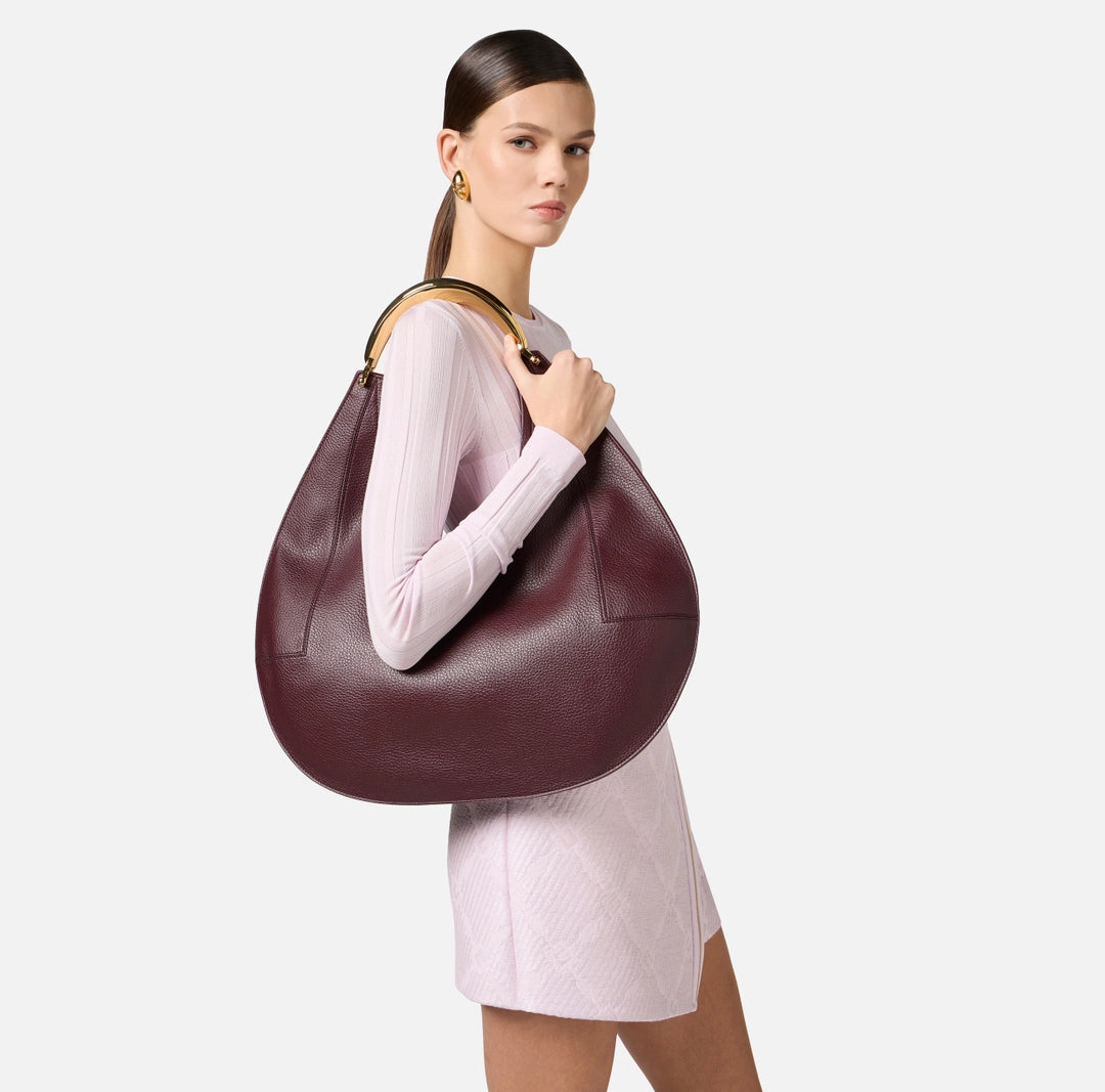 Synthetic material large hobo bag with logo stitchings