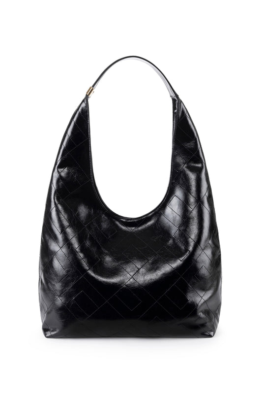 Synthetic material hobo bag with logo stitchings