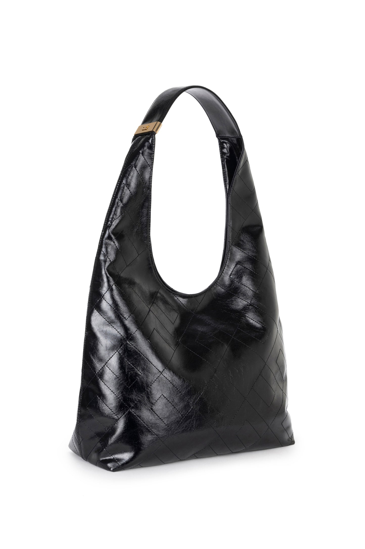 Synthetic material hobo bag with logo stitchings