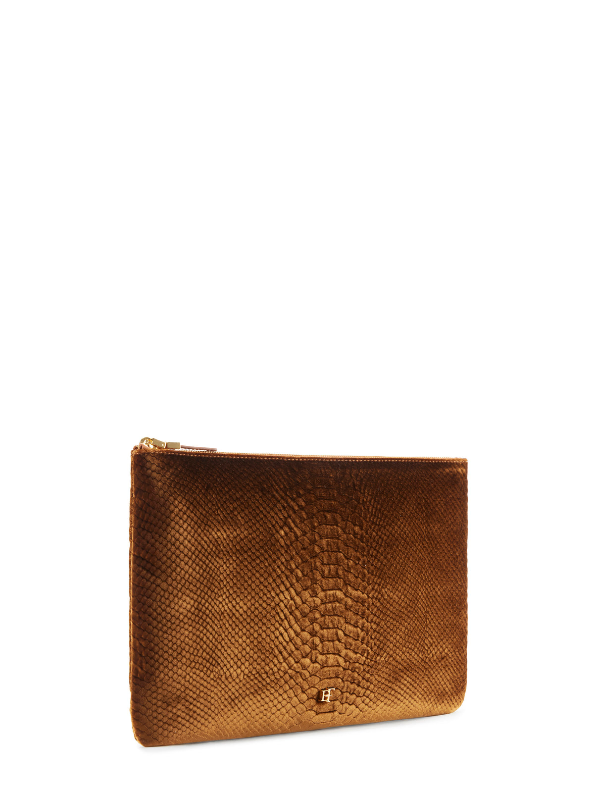 Velvet clutch bag with crocodile print
