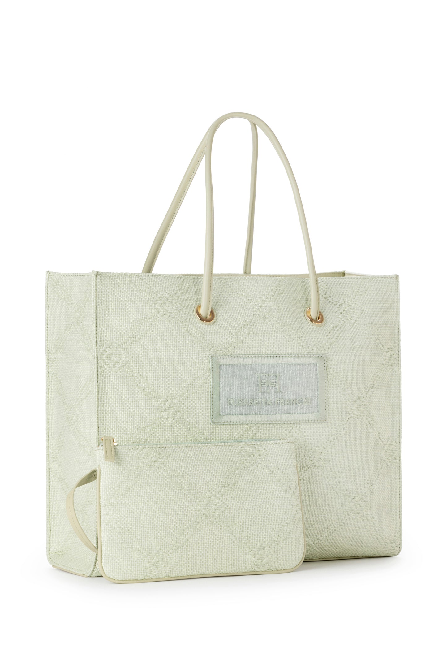 Large tote bag in jacquard raffia