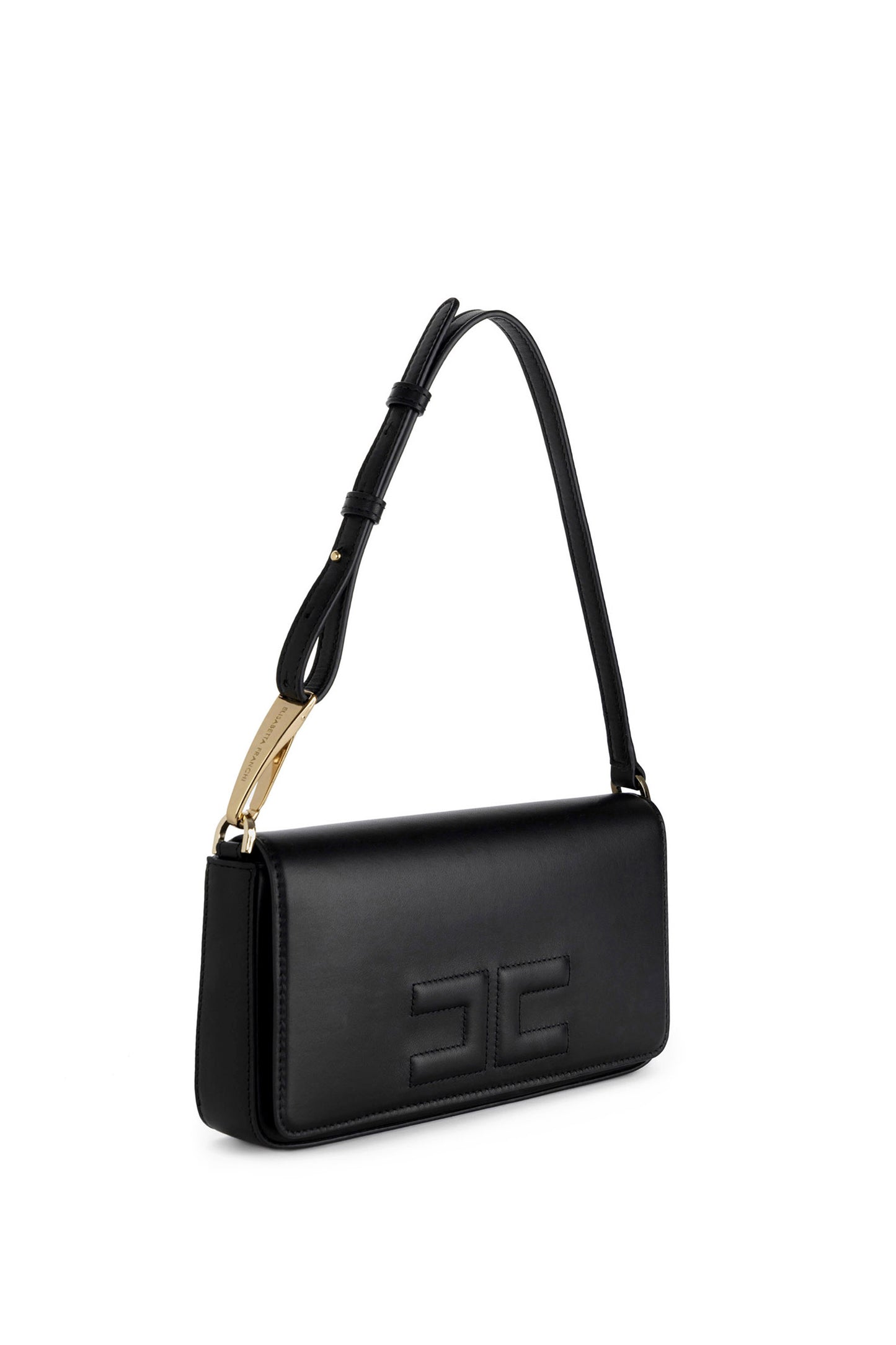 Leather shoulder bag with embossed logo