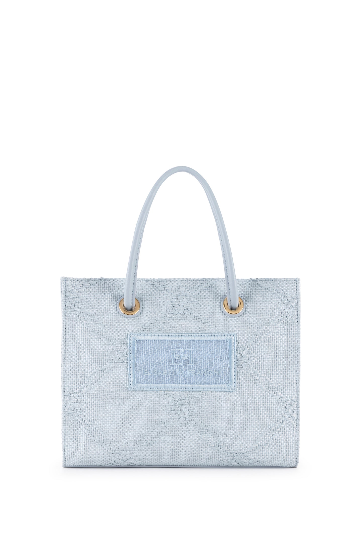 Small tote bag in jacquard raffia