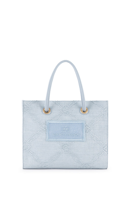 Small tote bag in jacquard raffia