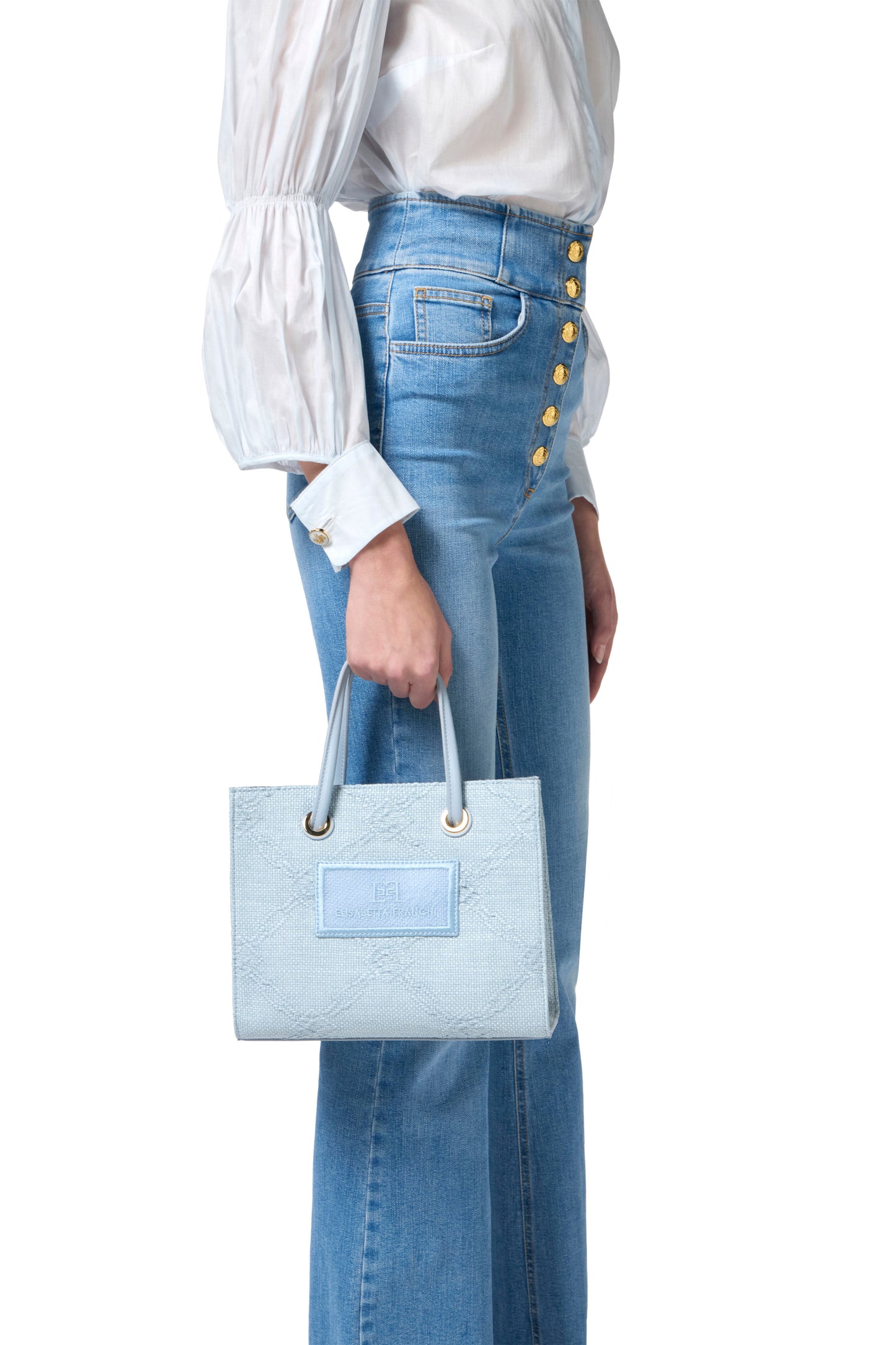 Small tote bag in jacquard raffia