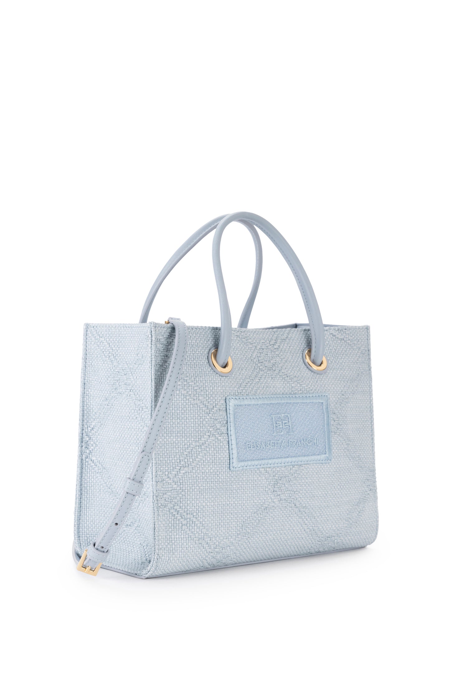 Small tote bag in jacquard raffia