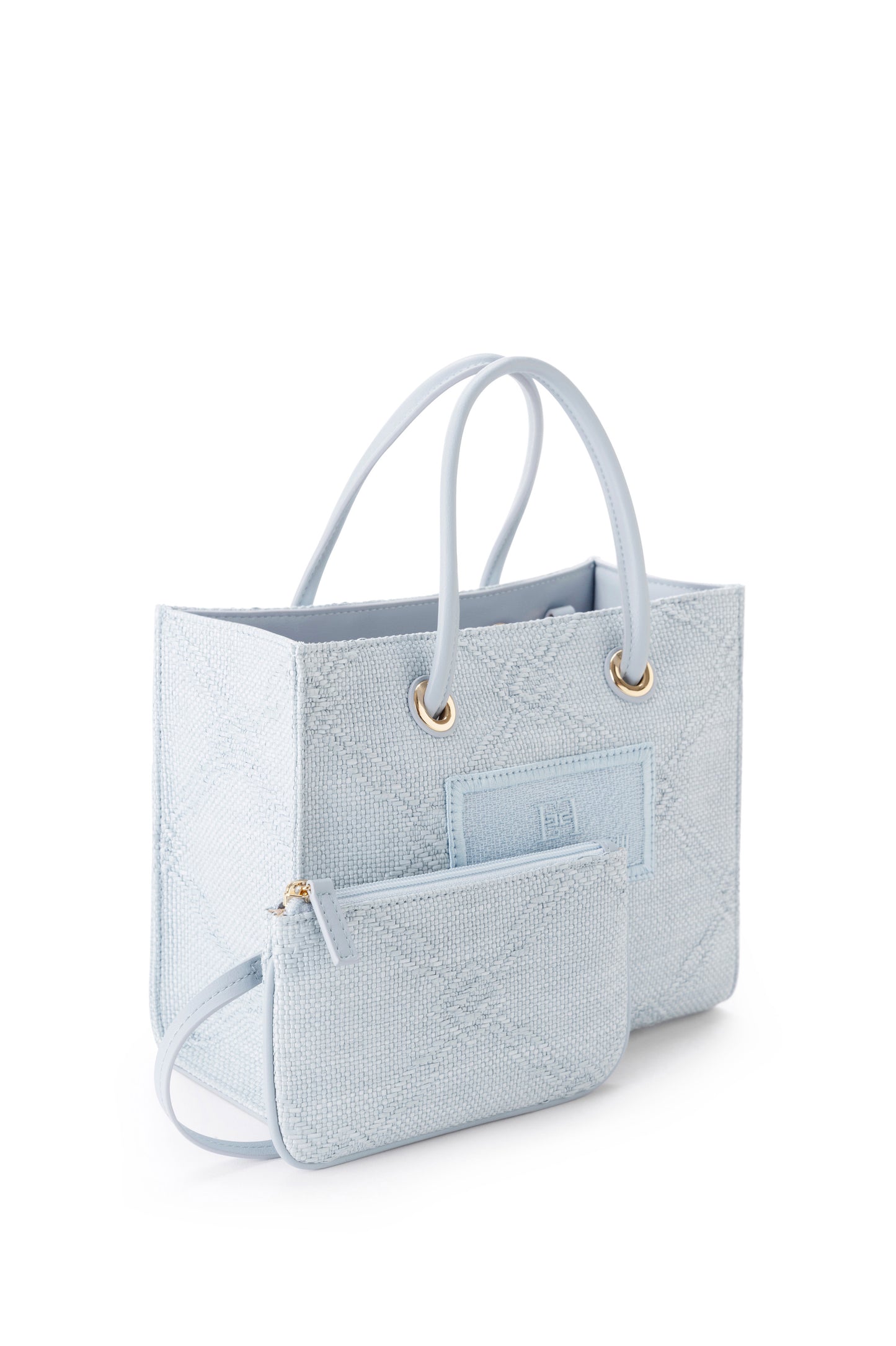 Small tote bag in jacquard raffia