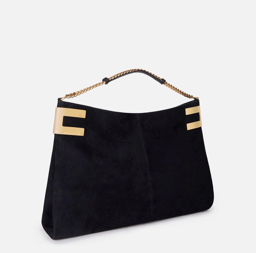 Tote Reve Noir in suede with metallic logo