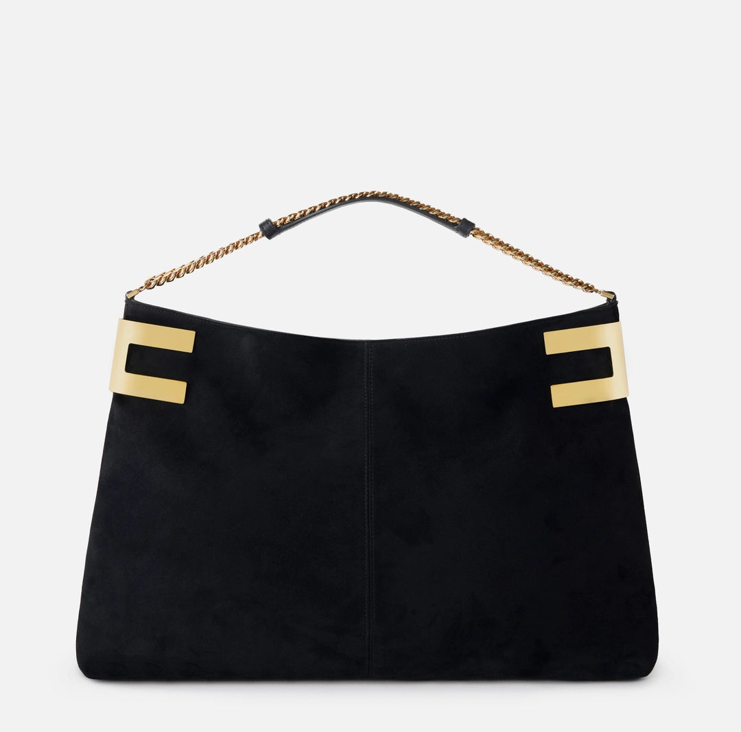Tote Reve Noir in suede with metallic logo