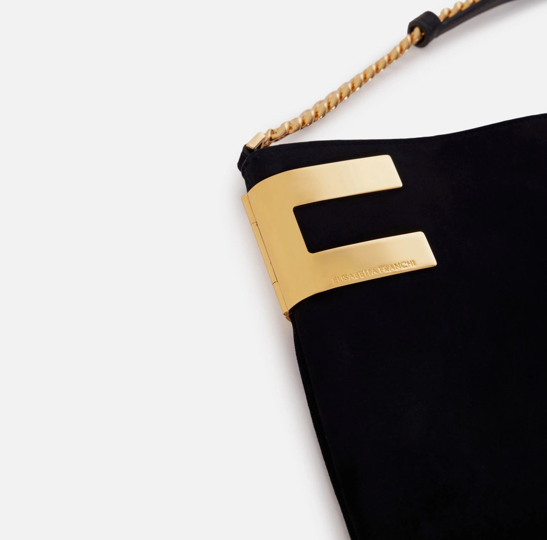 Tote Reve Noir in suede with metallic logo