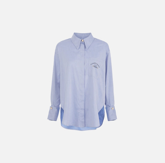 Flared cotton poplin shirt with logo embroidery