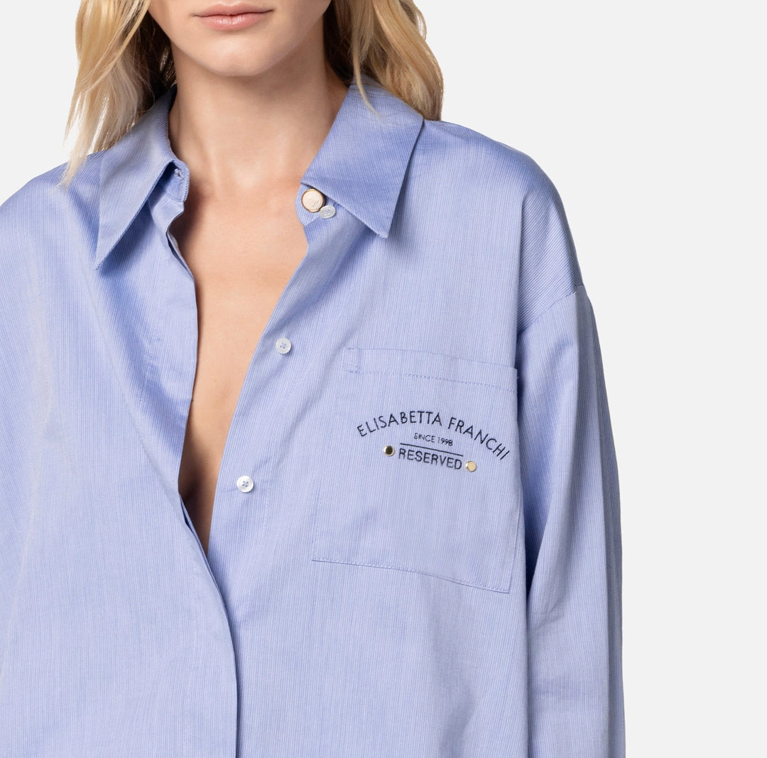 Flared cotton poplin shirt with logo embroidery