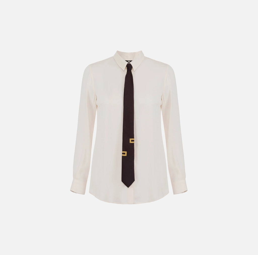 Straight blouse in viscose georgette fabric with lettering tie | LAST PIECE: 40