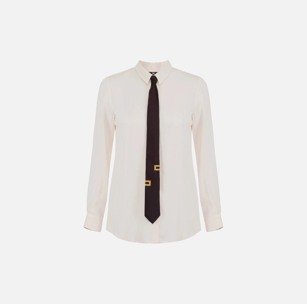 Straight blouse in viscose georgette fabric with lettering tie | LAST PIECE: 40