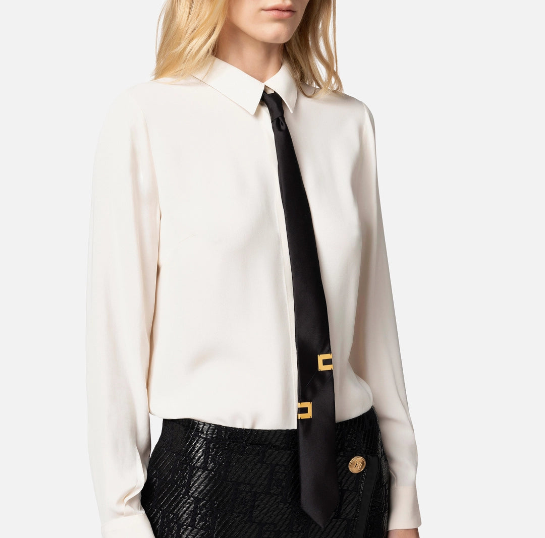 Straight blouse in viscose georgette fabric with lettering tie | LAST PIECE: 40