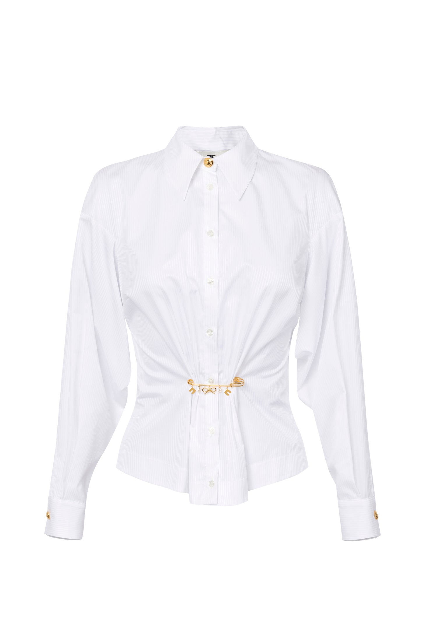 Striped poplin shirt with brooch