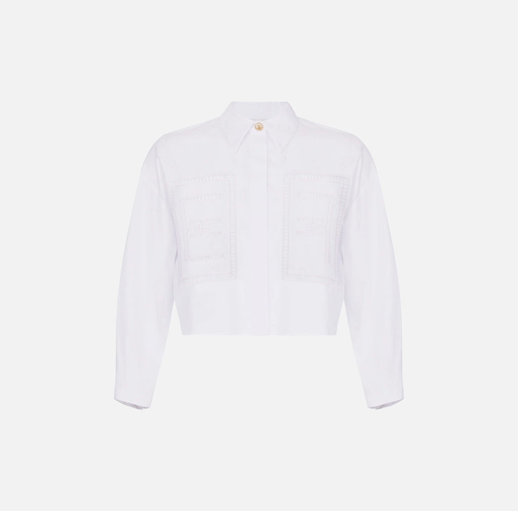 Cotton poplin shirt with floral openwork embroideries