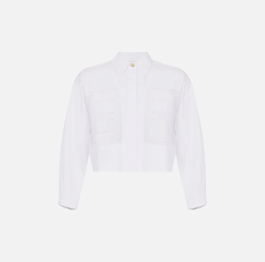 Cotton poplin shirt with floral openwork embroideries
