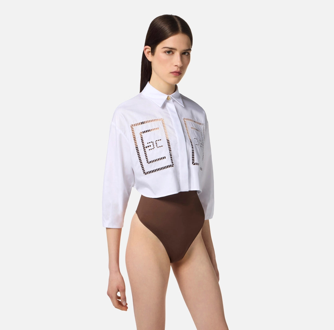 Cotton poplin shirt with floral openwork embroideries