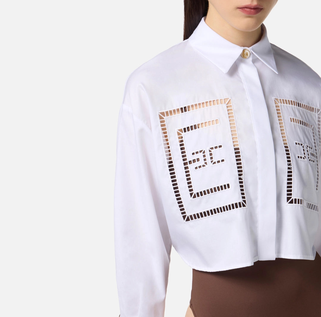 Cotton poplin shirt with floral openwork embroideries