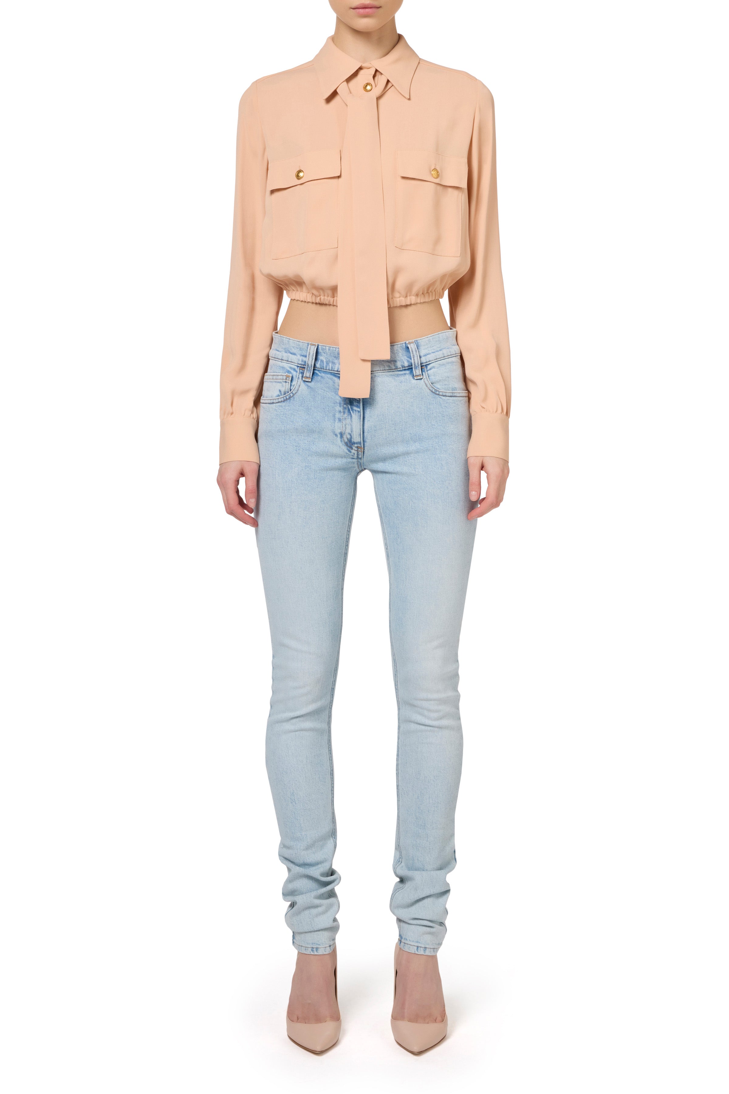 Cropped blouse in georgette fabric with foulard scarf neck | LAST PIECE: 44