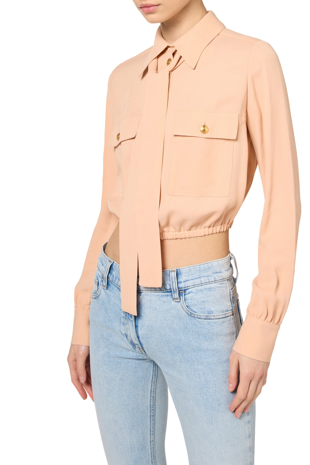 Cropped blouse in georgette fabric with foulard scarf neck | LAST PIECE: 44