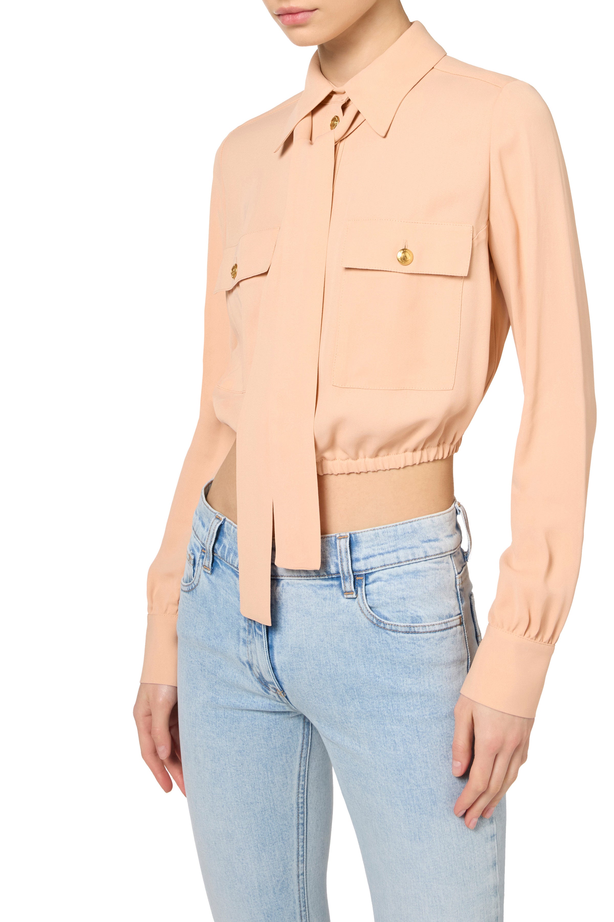 Cropped blouse in georgette fabric with foulard scarf neck | LAST PIECE: 44